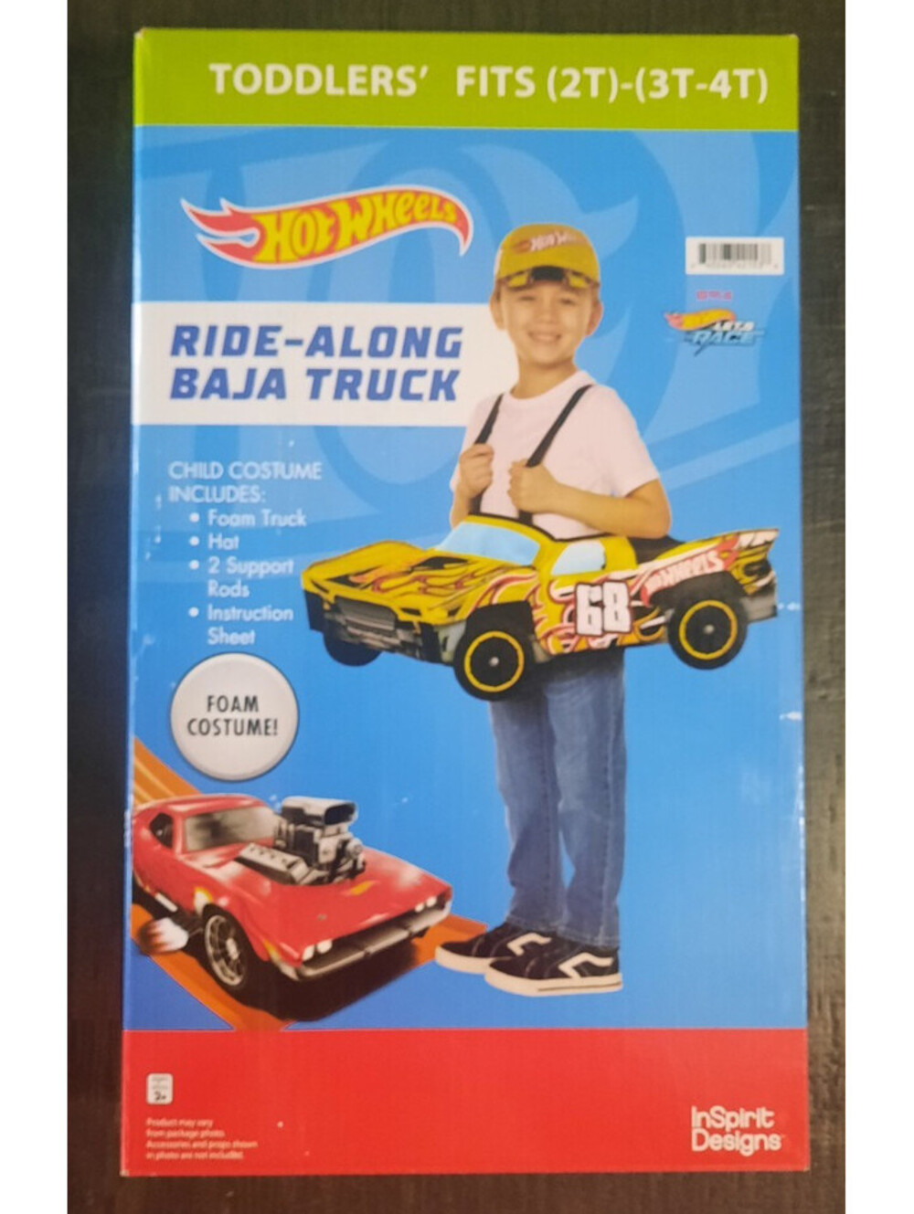 Hot Wheels Ride-Along Baja Truck Toddler Costume 2T-4T Yellow Foam Car & Hat NEW